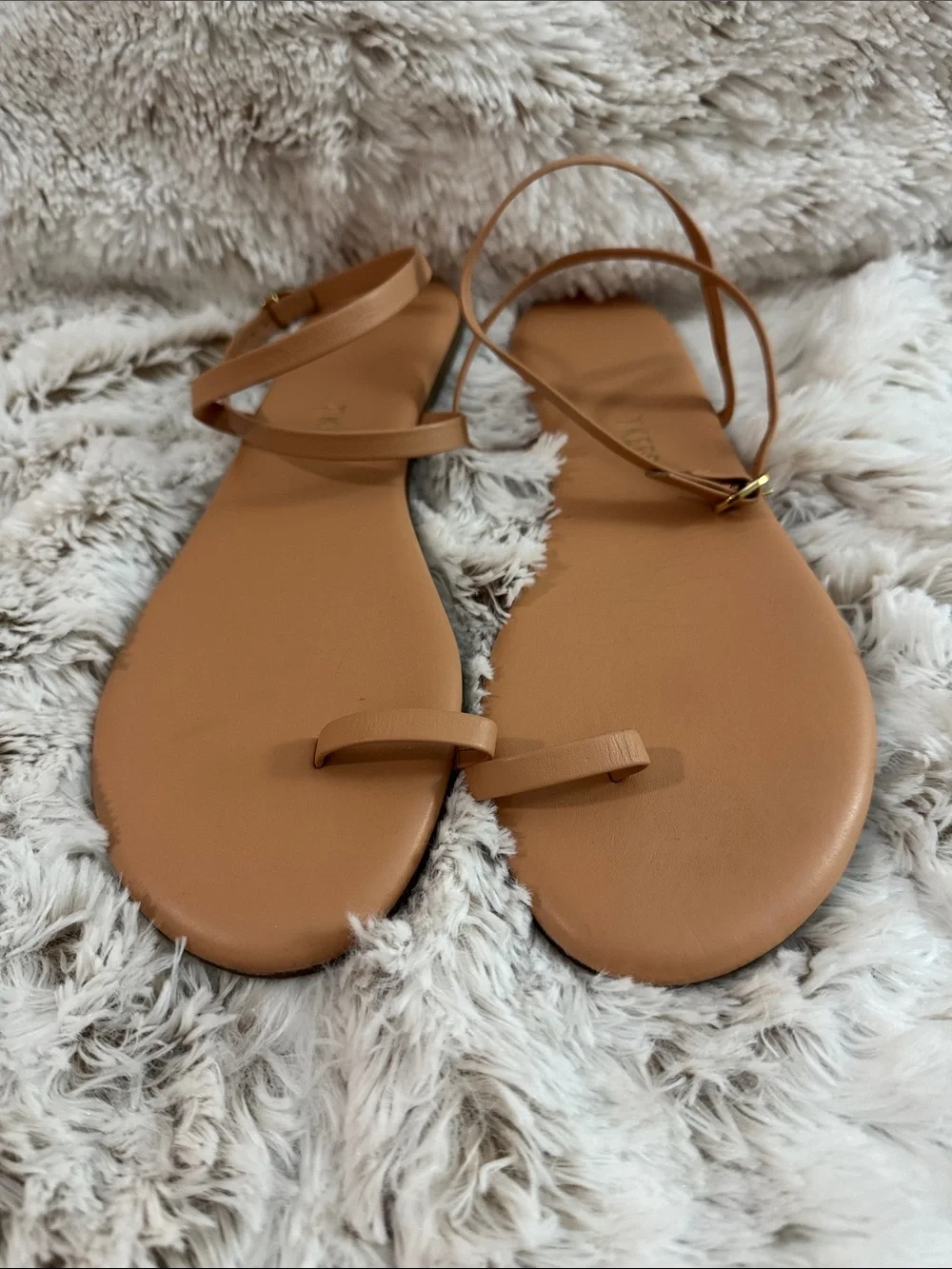 TKEES Camel Tan Leather Toe-Ring Ankle-Strap Sandals